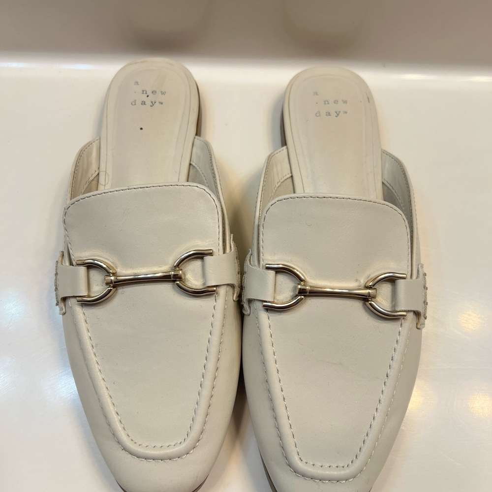 A New Day Women's Off-White Loafers with Gold Accent